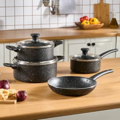 Karaca Granittopf Sets-Cookplus Aura Roller 7-teiliges Kochgeschirr-Set Black