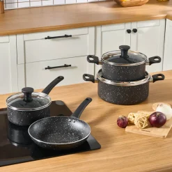Karaca Granittopf Sets-Cookplus Aura Roller 7-teiliges Kochgeschirr-Set Black