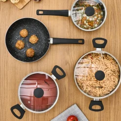 Karaca Granittopf Sets-Cookplus Aura Roller 7-teiliges Kochgeschirr-Set Black