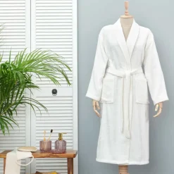 Karaca Bademantel-Daıly Soft Offwhıte Bademantel für Frauen aus 100% Baumwolle S/M Cremeweıß