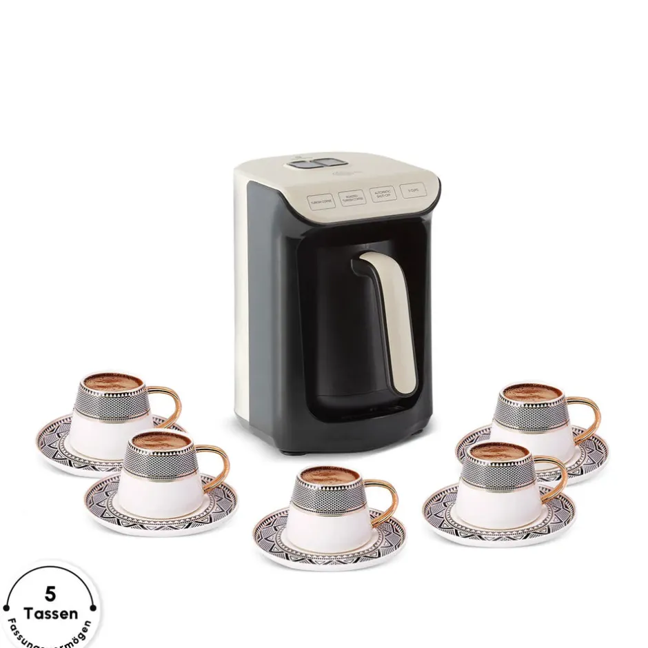 Karaca Türkischer Kaffeekocher|Kaffeemaschinen-Hatır Köz Turkish Coffee Machine mit Röstfunktion Creme Weıche Creme
