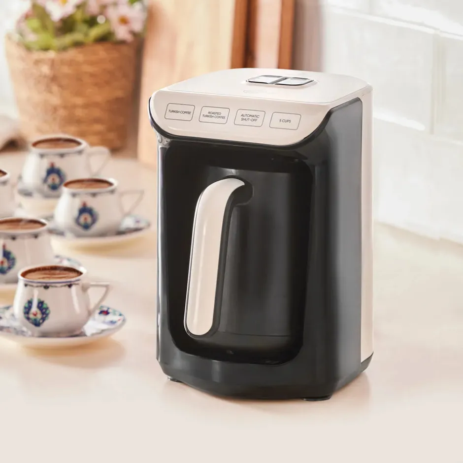 Karaca Türkischer Kaffeekocher|Kaffeemaschinen-Hatır Köz Turkish Coffee Machine mit Röstfunktion Creme Weıche Creme