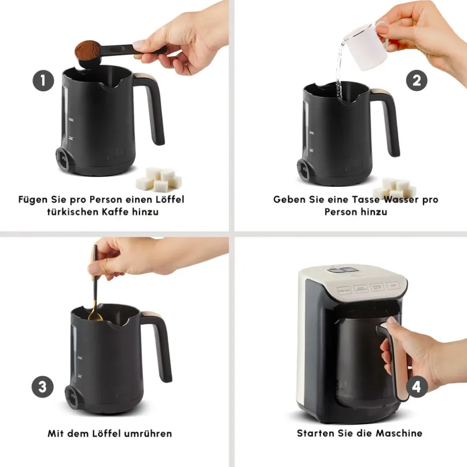 Karaca Türkischer Kaffeekocher|Kaffeemaschinen-Hatır Köz Turkish Coffee Machine mit Röstfunktion Creme Weıche Creme