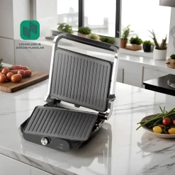 Karaca Toaster-Homend Grilliant 1366H Toaster und Grill mit herausnehmbarer Gusseisenplatte und Edelstahlgehäuse