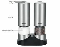 Karaca Salz Und Pfefferstreuer-Homend Grindgo 6003 2-teiliges Wiederaufladbares Gewürzmühlen-Set, Inox