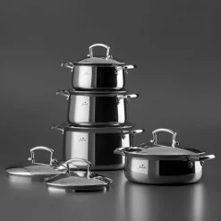 Karaca Stahltopf Sets-Jumbo Flame 4-teiliges Topf-Set SILBER03