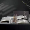 Karaca Tafelservice Für 12 Personen-Jumbo Fold Gold 58-teiliges eckiges Tafelservice für 12 Personen