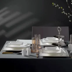 Karaca Tafelservice Für 12 Personen-Jumbo Fold Gold 58-teiliges eckiges Tafelservice für 12 Personen