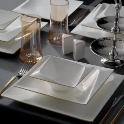 Karaca Tafelservice Für 12 Personen-Jumbo Fold Gold 58-teiliges eckiges Tafelservice für 12 Personen