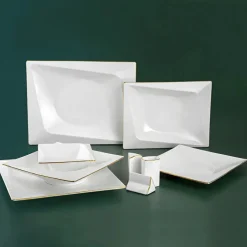 Karaca Tafelservice Für 12 Personen-Jumbo Fold Gold 58-teiliges eckiges Tafelservice für 12 Personen