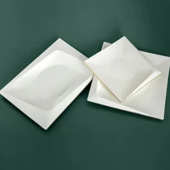 Karaca Tafelservice Für 12 Personen-Jumbo Fold Gold 58-teiliges eckiges Tafelservice für 12 Personen