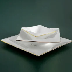 Karaca Tafelservice Für 12 Personen-Jumbo Fold Gold 58-teiliges eckiges Tafelservice für 12 Personen