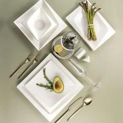 Karaca Tafelservice Für 12 Personen-Jumbo Fold Gold 58-teiliges eckiges Tafelservice für 12 Personen