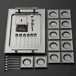 Karaca Teegläser Sets-Jumbo New 9100 28-teiliges eckiges Teeset – Edelstahl