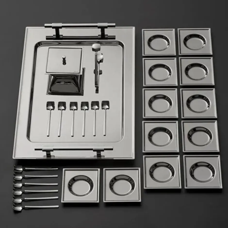 Karaca Teegläser Sets-Jumbo New 9100 28-teiliges eckiges Teeset – Edelstahl