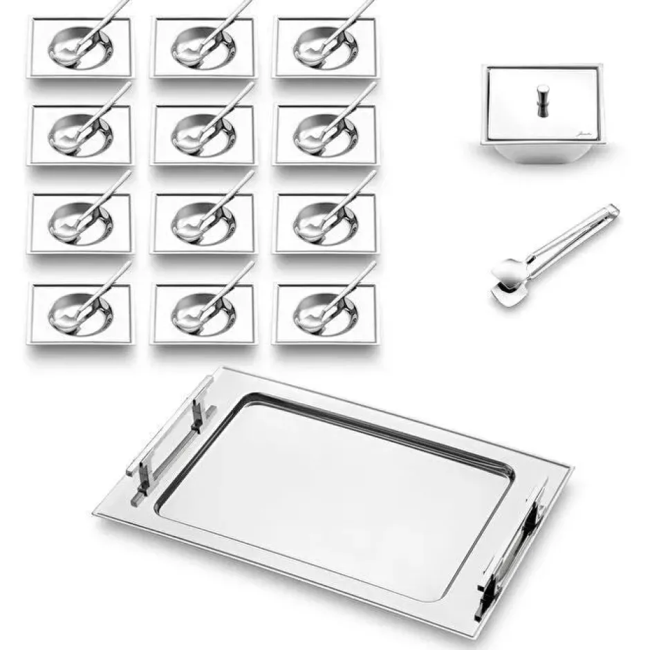 Karaca Teegläser Sets-Jumbo New 9100 28-teiliges eckiges Teeset – Edelstahl