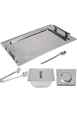 Karaca Teegläser Sets-Jumbo New 9100 28-teiliges eckiges Teeset – Edelstahl
