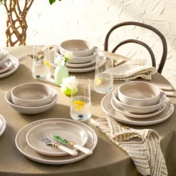 Karaca Tafelservice Für 6 Personen-Abby 24-teiliges Steinzeug-Tafelservice für 6 Personen, Creme Creme01
