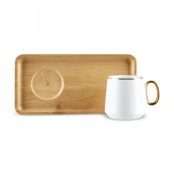 Karaca Mokka & Espressotassen Set-Ada Bamboo Platte 2 Person Kaffeetasse 90 Ml Weıß01