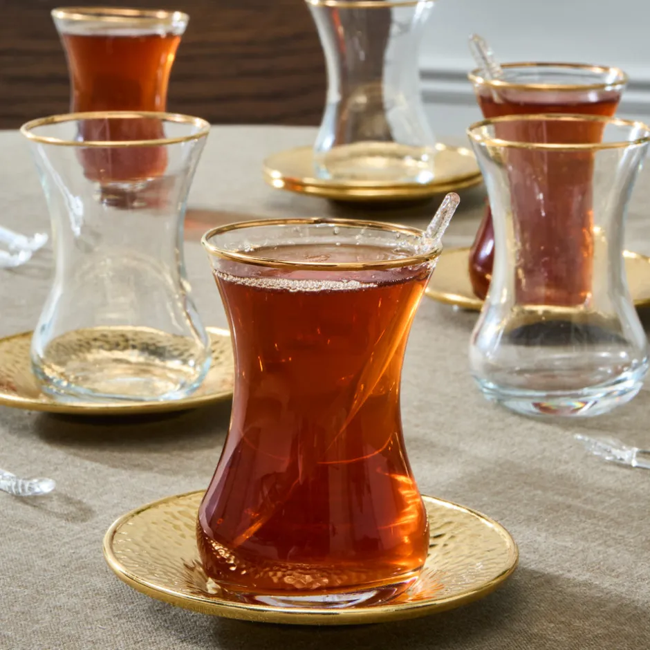 Karaca Teegläser Sets-Ada 18-teiliges Teeservice für 6 Personen Gold