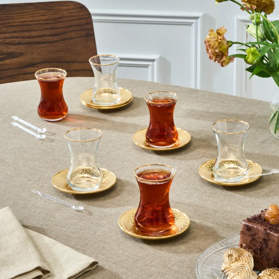 Karaca Teegläser Sets-Ada 18-teiliges Teeservice für 6 Personen Gold