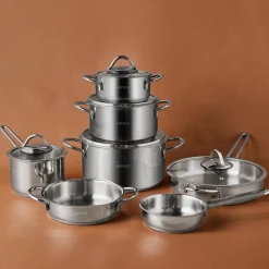 Karaca Stahltopf Sets-Ada, 12-Teiliges Stahl Topfset Farblös