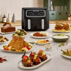 Karaca Heißluftfritteuse - Airfryer-Air Cook Duo Heißluftfritteuse XXXL 8 Liter, Black Chrome, 8 Personen, 2500W Schwarz Chrom