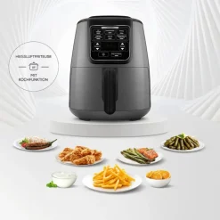 Karaca Heißluftfritteuse - Airfryer-Air Cook XL 2 in 1 Airfryer , 4L, 1550W Space Grau Schwarz
