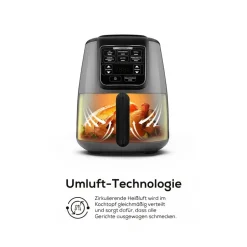 Karaca Heißluftfritteuse - Airfryer-Air Cook XL 2 in 1 Airfryer , 4L, 1550W Space Grau Schwarz
