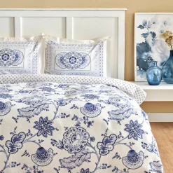 Karaca Bettwäsche-Amar Blau 100% Baumwolle Doppeltes Bettbezugs-Set Blue