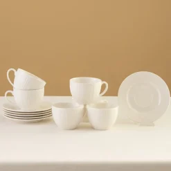 Karaca Teetassen Sets-Anna Embossed Teetassen-Set für 6 Personen, 220 ml Weıß01