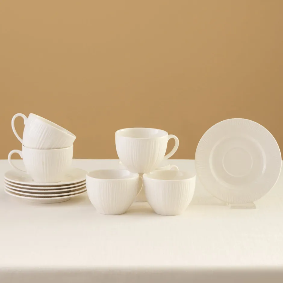 Karaca Teetassen Sets-Anna Embossed Teetassen-Set für 6 Personen, 220 ml Weıß01