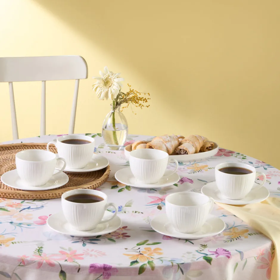 Karaca Teetassen Sets-Anna Embossed Teetassen-Set für 6 Personen, 220 ml Weıß01