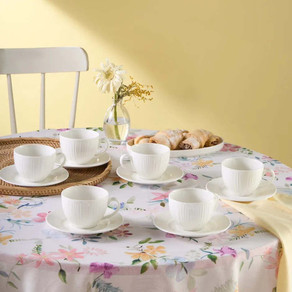 Karaca Teetassen Sets-Anna Embossed Teetassen-Set für 6 Personen, 220 ml Weıß01