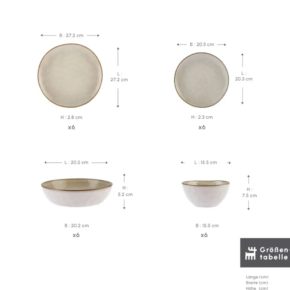 Karaca Tafelservice Für 6 Personen-Aria Beige Reactive Geschirr Set für 6 Personen, 24 teilig Beıge01
