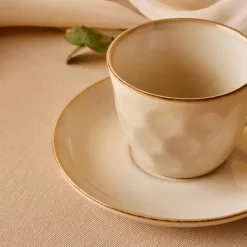 Karaca Mokka & Espressotassen Set-Aria Teetasse mit Untertasse mit Reaktivglasur, 230 ml, Beige
