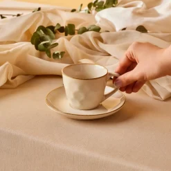 Karaca Mokka & Espressotassen Set-Aria Teetasse mit Untertasse mit Reaktivglasur, 230 ml, Beige