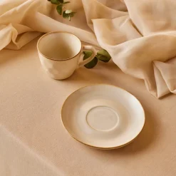 Karaca Mokka & Espressotassen Set-Aria Teetasse mit Untertasse mit Reaktivglasur, 230 ml, Beige