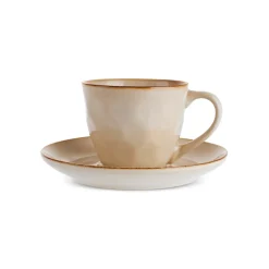 Karaca Mokka & Espressotassen Set-Aria Teetasse mit Untertasse mit Reaktivglasur, 230 ml, Beige