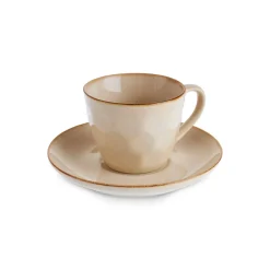 Karaca Mokka & Espressotassen Set-Aria Teetasse mit Untertasse mit Reaktivglasur, 230 ml, Beige
