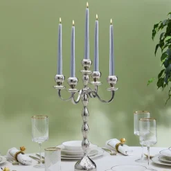 Karaca Kerzenständer-Arlen 5-flammiger Kerzenhalter Silber 42x29 cm