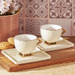 Karaca Mokka & Espressotassen Set-Art Deco Cream Cremefarbenes 2 Personen Kaffeetassen Set Weıß01