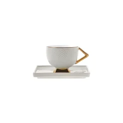 Karaca Mokka & Espressotassen Set-Art Deco Cream Cremefarbenes 2 Personen Kaffeetassen Set Weıß01