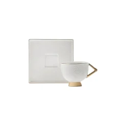 Karaca Mokka & Espressotassen Set-Art Deco Cream Cremefarbenes 2 Personen Kaffeetassen Set Weıß01