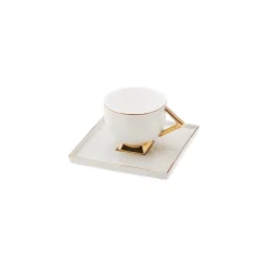 Karaca Mokka & Espressotassen Set-Art Deco Cream Cremefarbenes 2 Personen Kaffeetassen Set Weıß01
