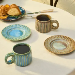Karaca Teetassen Sets-Arthur Grün & Blau Teetasse, 260 ml Beıge Grün