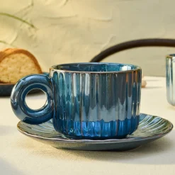 Karaca Teetassen Sets-Arthur Marineblaue Teetasse für 2 Personen, 260 ml Marıne