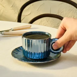 Karaca Teetassen Sets-Arthur Marineblaue Teetasse für 2 Personen, 260 ml Marıne