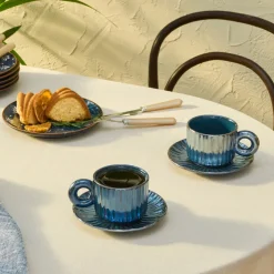 Karaca Teetassen Sets-Arthur Marineblaue Teetasse für 2 Personen, 260 ml Marıne