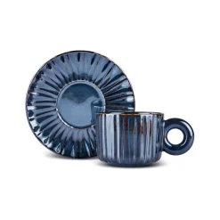 Karaca Teetassen Sets-Arthur Marineblaue Teetasse für 2 Personen, 260 ml Marıne